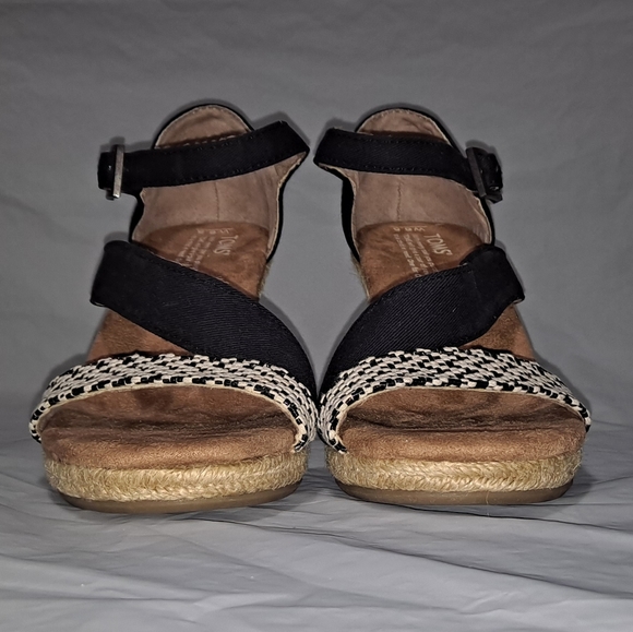 TOMS Clarissa Wedge Sandals Women's 6.5 Black/Tan/White w/ 3.5 inch Rope Heels - Picture 8 of 12